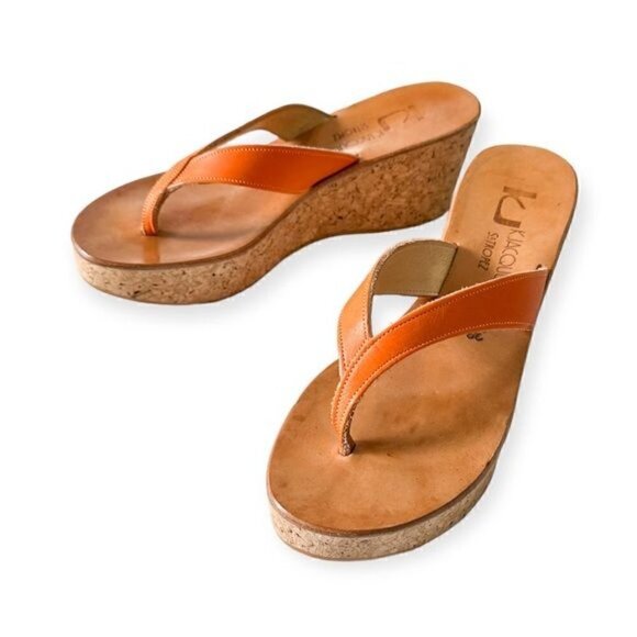 K JACQUES Diorite Wedge Thong Sandals, Orange, Size 38EU - Picture 1 of 13